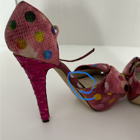 Dolce by Mojo Moxy Pink Polka Dot Snakeskin Bow Heels Y2K Size 7.5M SEE NOTE - Picture 3 of 16